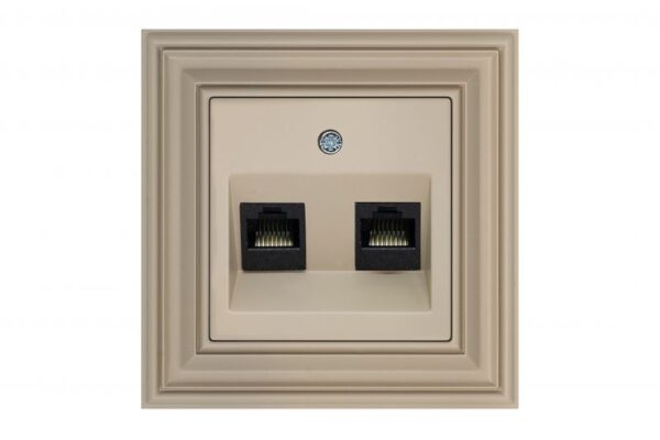 Kompiuterio lizdas, 2xRJ45 CAT6A UTP, be rėmelio – Kreminė matinė