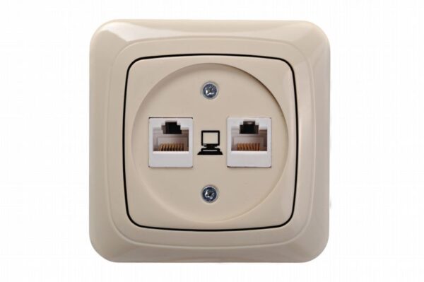 Kompiuterio lizdas, 2xRJ45 CAT6A UTP, be rėmelio – Smėlio