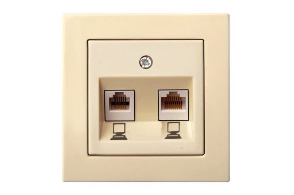 Kompiuterio lizdas, 2xRJ45 CAT6A UTP, be rėmelio – Smėlio