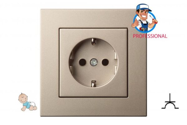 Kištukinis lizdas su įžeminimu, užsklandomis, "Profi" SCHUKO®, be rėmelio – Šampano