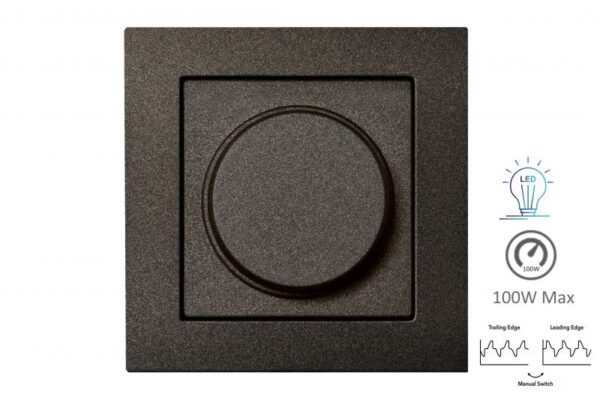 LED šviesos stiprumo reguliatorius "Lead/Trail.edge"switch.3-100W, be rėmelio – Juoda