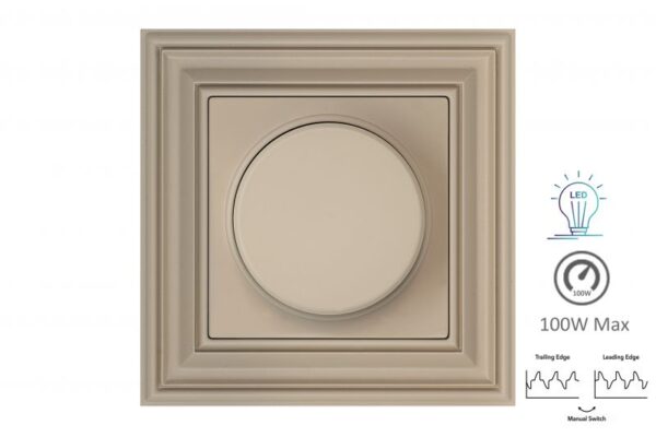 LED šviesos stiprumo reguliatorius "Lead/Trail.edge"switch.3-100W, be rėmelio – Kreminė matinė