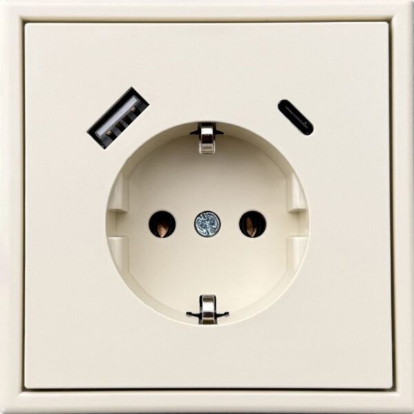 Kištukinis lizdas su įžeminimu + 3.4A max.USB A+C kroviklis, be rėmelio – Smėlio matinė