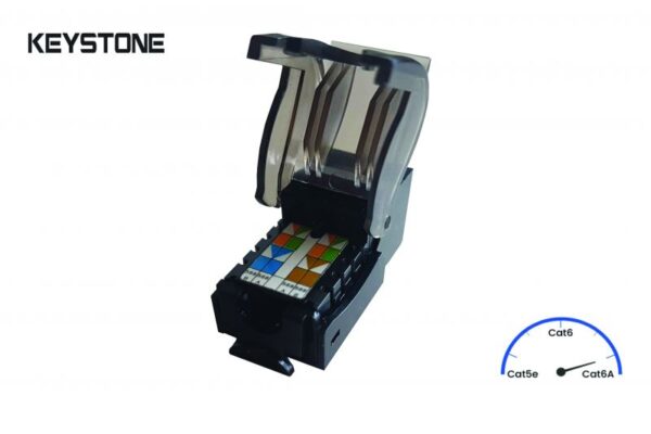Modulis komp.RJ45 CAT6A lizdas,juod."Keystone tipas" (komponentas montuoti apdailoje)